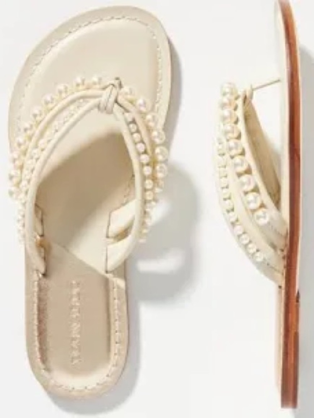 Bernardo Pearl-Embellished Cream Women's Thong Sandals
